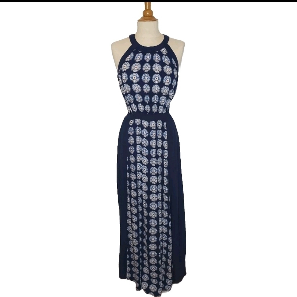 Philosophy Maxi Dress S Gathered Waist Long Line Color Blocked Blouson Floral
